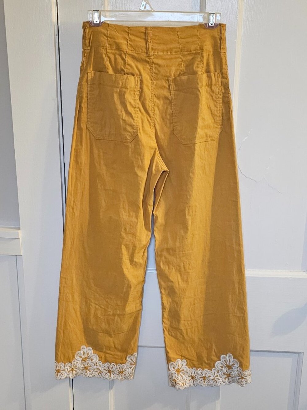 Maeve The Colette Embroidered cropped Pants high waist yellow 26 anthropologie - Picture 5 of 5